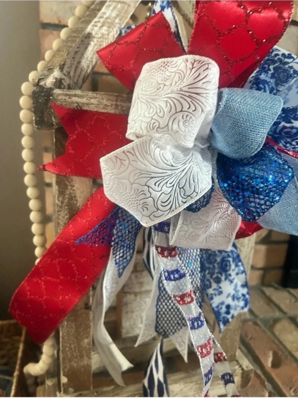 Patriotic Red, White & Blue Holiday Bow - Home Holiday Decoration